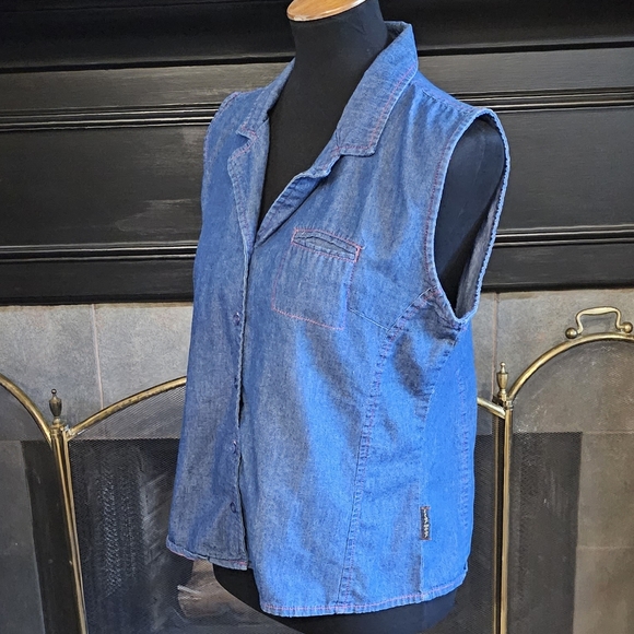 Soft Denim Sleeveless Top Vest Pink Stitching size Large - Picture 3 of 7